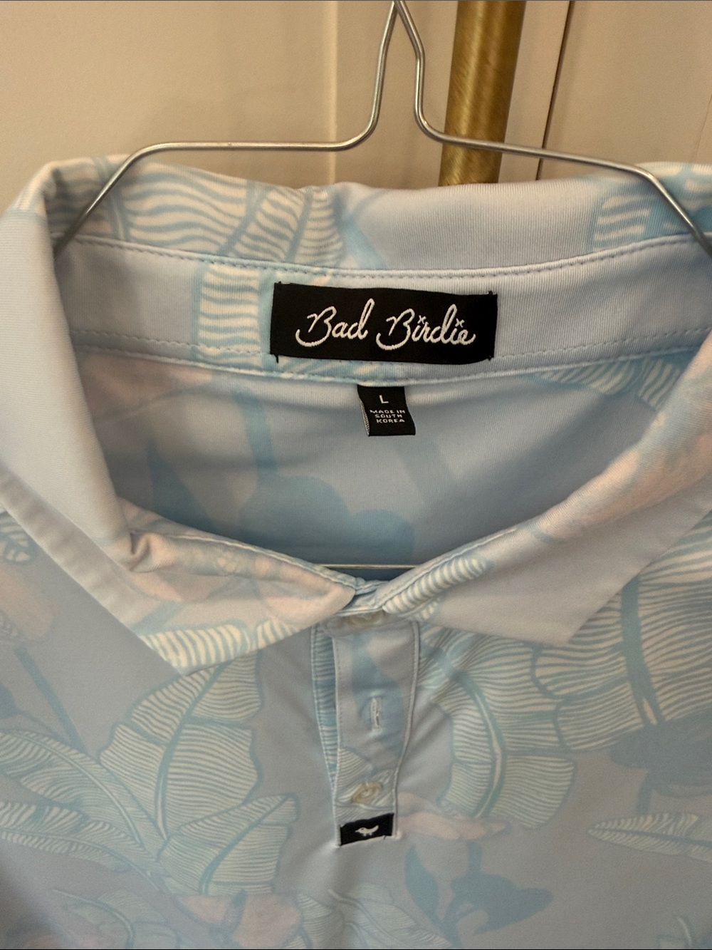 Men’s Bad Birdie Light Blue Leaf-Print Polo